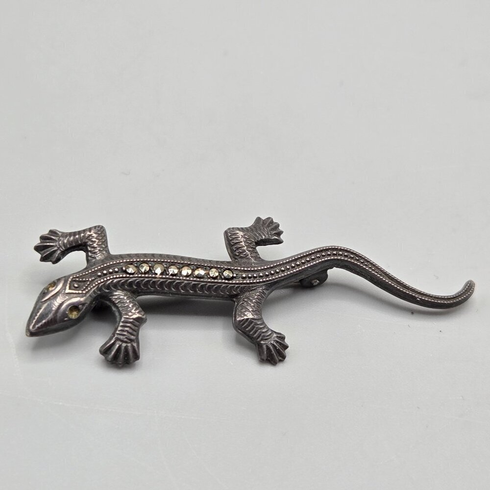 Vintage 835 Silver Salamander Brooch with Marcasite Detail